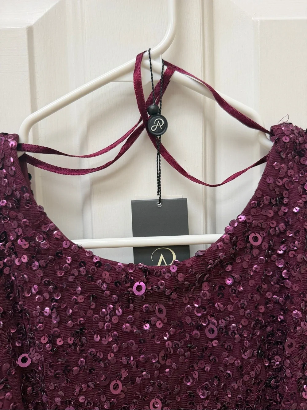 🩷 Adrianna Papell Mother of Bride/Groom Sequin Dress Size 8 Burgundy- Stunning. - Picture 7 of 9
